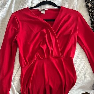 H&M Red Long Sleeve Wrap-Front Dress